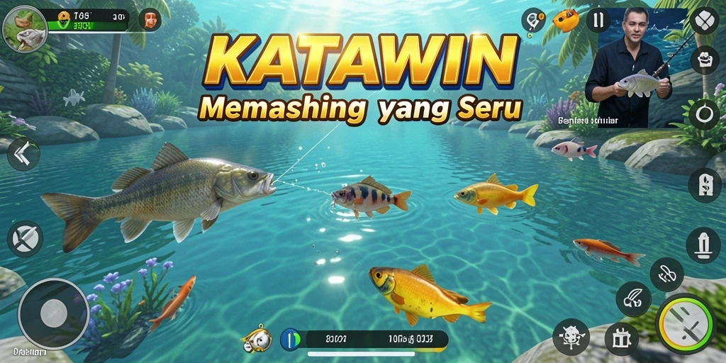 Tampilan gameplay KATAWIN dengan aksi memancing yang seru.